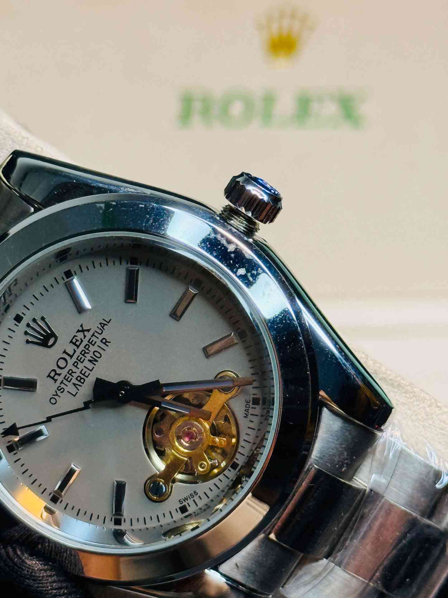 Rolex Oyster Perpetual Labenno Skeleton Edition Silver Dial With Silver Chain